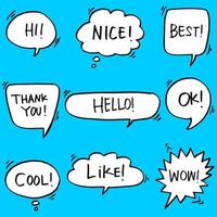 set of hand drawn comic bubble speech with text. vector