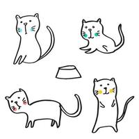 conjunto de gatos divertidos. lindos gatitos garabatos dibujados a mano. ilustración de vector de animales de compañía.