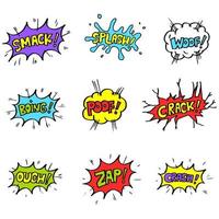 set of Hand drawn comic speech bubbles with emotion and text . vector doodle comic explosion cartoon illustrations isolated for posters, banners, web, and concept design.