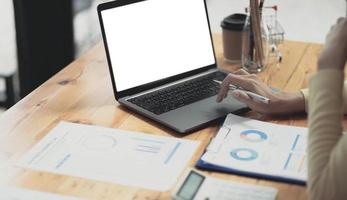 Administrator business man financial inspector and secretary making report calculating balance. Internal Revenue Service checking document. Audit concept photo