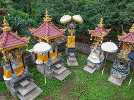 Aerial view of small altar. Temple is used for offerings ceremony to the Balinese water goddess. photo