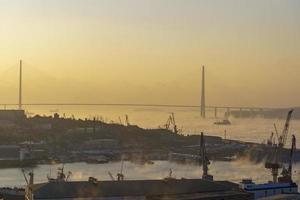 Russian Bridge at dawn. Vladivostok, Russia photo