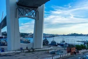 Vladivostok, Russia - August 11, 2018 Cityscape overlooking the Golden bridge photo