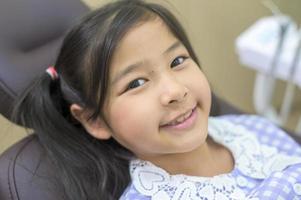 A little cute girl having teeth examined by dentist in dental clinic, teeth check-up and Healthy teeth concept photo