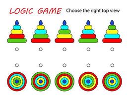 Logical game top view toy pyramid. Education card for kids. vector