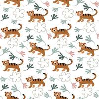 Seamless pattern jungles tiger boho colors flat cartoon vector