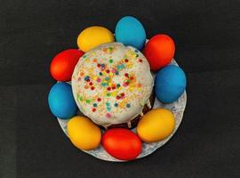 Festive still life for Holy Easter on a black background. photo