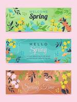 conjunto de banner floral de primavera vector