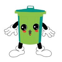 trash can cartoon character illustration. children's book business. learning to throw trash in its place.