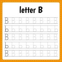 Writing letters. Tracing page. Practice sheet. Worksheet for kids. Learn alphabet. Letter B vector