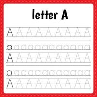 Writing letters. Tracing page. Practice sheet. Worksheet for kids. Learn alphabet. Letter A
