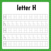 Writing letters. Tracing page. Practice sheet. Worksheet for kids. Learn alphabet. Letter H vector