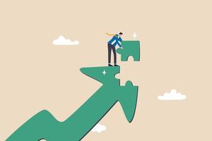 Growth strategy, solving problem to success in work, solution or growing business concept, smart businessman put last piece of jigsaw puzzle to complete rising up arrow metaphor of growth. vector