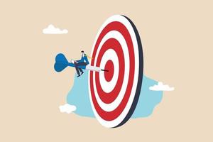 Easy win with good strategy and planning, reach goal and achieve target, perfection or victory concept, skillful businessman working on winning dart that hit on bullseye target. vector