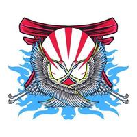 diseño de camiseta de ilustración de vector premium de pájaro de grúa japonesa