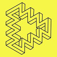 Impossible shapes, optical illusion vector. Optical art. Black lines on a yellow background. vector