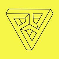 Impossible shapes. Optical illusion. Abstract eternal geometric objects. Impossible endless outline. Escher paradox. Impossible geometry symbol on a yellow background. Optical art figure. vector