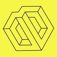 Impossible object. Optical illusion. Vector illustration isolated on a yellow. Optical art.