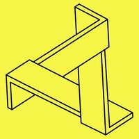 Impossible triangle. Optical illusion. Abstract infinite geometric object. Impossible eternal figure. Isolated on a yellow background. Vector illustration.