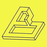 Impossible shapes. Line design. Isolated on a yellow background. Vector illustration. Optical illusion objects. Op art figures. Geometry.