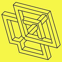 Impossible shapes. Sacred geometry. Optical illusion figures. Abstract eternal geometric object. Impossible endless outline. Impossible geometry shape on a yellow background. vector