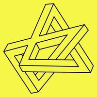 Impossible shapes. Sacred geometry. Optical illusion. Abstract eternal geometric object. Impossible geometry figure on a yellow background. vector