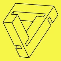 Impossible shapes. Sacred geometry. Optical illusion figure. Abstract eternal geometric object. Line art. Op art. Impossible geometry shape on a yellow background. vector