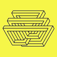 Impossible shapes. Sacred geometry object. Optical illusion. Abstract eternal geometric figure. Impossible endless outline. Line art. Op art. Impossible geometry shape on a yellow background. vector