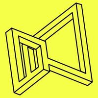 Optical illusion, impossible geometric shapes, sacred geometry, black lines on a yellow background, op art vector