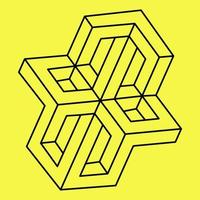 Impossible object, line geometric shape. Optical illusion. Op art. vector