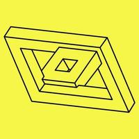 Impossible shapes. Sacred geometry cube. Optical illusion figures. Abstract eternal geometric object. Impossible endless outline. Line art. Op art. Impossible geometry shape on a yellow background. vector