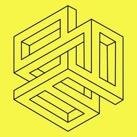 Optical illusion, impossible figure, black lines on a yellow background, optical art vector