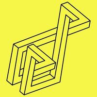 Impossible shapes. Sacred geometry figures. Optical illusion object. Abstract eternal geometric. Impossible endless outline. Line art. Optical art. Impossible geometry shape on a yellow background. vector