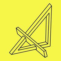 Impossible shapes. Line design. Isolated on a yellow background. Vector illustration. Optical illusion objects. Optical art. Unreal geometric triangle.