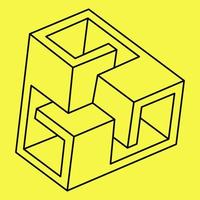 Impossible cube. Line design. Impossible shapes. Optical illusion objects. Optical art. Unreal geometric figures. vector