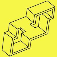 Impossible shapes. Sacred geometry. Optical illusion. Op art. Impossible geometry object on a yellow background. vector