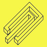 Impossible shapes. Optical illusion. Abstract eternal geometric object. Impossible endless outline.  Impossible geometry figure on a yellow background. vector