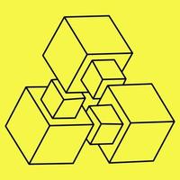 Impossible shapes. Sacred geometry figure. Optical illusion. Abstract eternal geometric object. Impossible endless outline. Optical art. Impossible geometry shape on a yellow background. vector