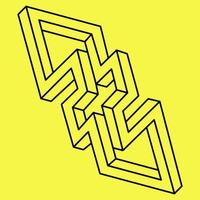 Impossible shape. Sacred geometry. Optical illusion figure. Op art. Impossible geometry object on a yellow background. vector