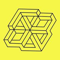 Geometric element, impossible shape isolated on a yellow, line design, vector illustration. Optical illusion.