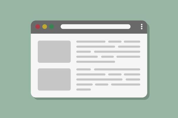 A simple vector illustration of web browser window with shadow on a light green background