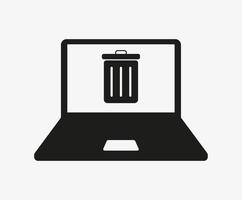 Laptop with dustbin vector icon isolated on white background. Remove files. Computer trash