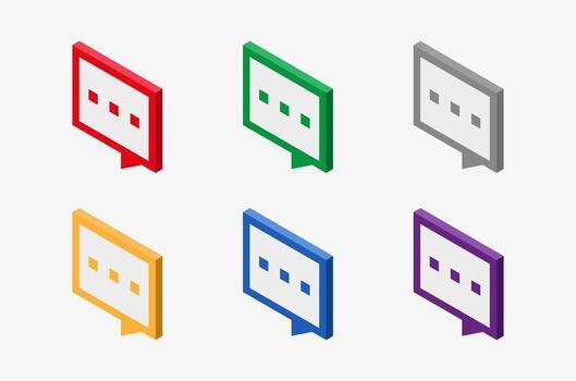 Speech bubble isometric vector icons in various colors on white background. Message bubbles vector illustration
