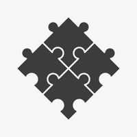 Four pieces of puzzle together vector icon isolated on white background