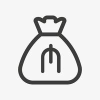 Azerbaijani manat icon. Sack with cash isolated on white background. Money bag outline icon vector pictogram. Currency symbol of Azerbaijan