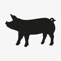 Black silhouette of pig isolated on white background. Vector illustration of domestic animal. Happy pig icon. Symbol of pig