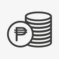 Philippine peso icon. Money outline vector illustration. Pile of coins icon isolated on white background. Stacked cash. Philippine currency symbol