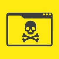 Malware notification on desktop. Vector illustration. Browser window with skull and bones. Virus in PC