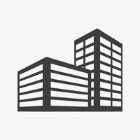 icono de edificio de oficinas. Ilustración de vector de edificios de perspectiva de dos puntos aislado sobre fondo blanco