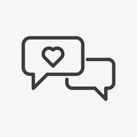 Love chat line vector icon isolated on white background. Two speech bubbles with heart